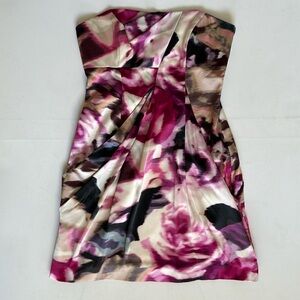 Karen Millen silk floral strapless dress with draped mini skirt women’s small